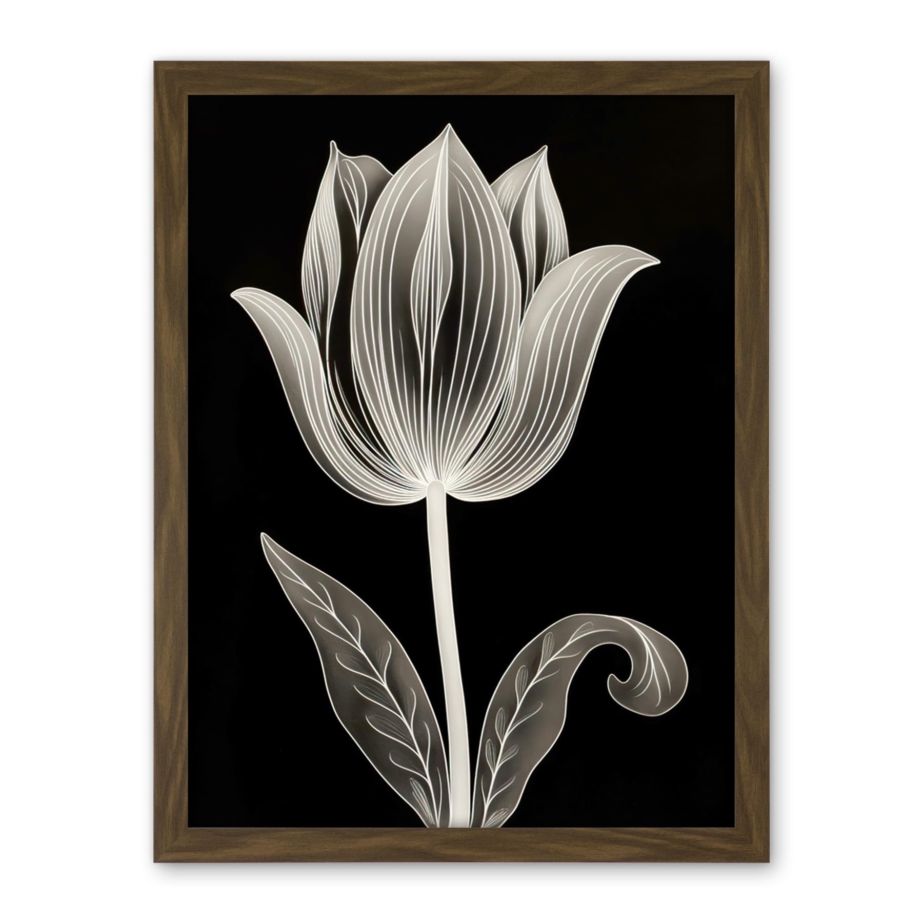 Artery8 A Single Tulip Flower Black and White Folk Art Artwork Framed Wall Art Print 18X24 Inch