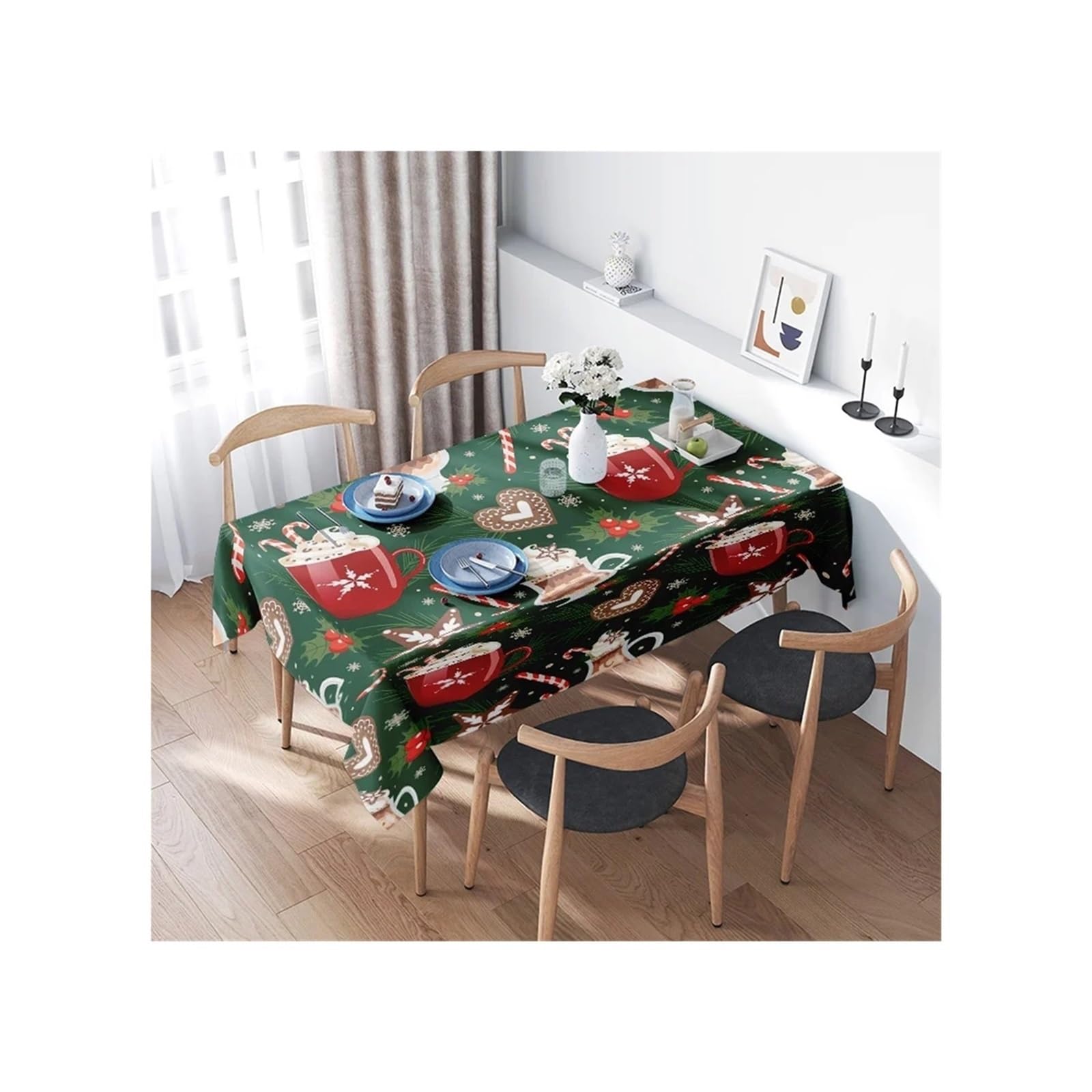 Mantel Navideño Mantel navideño a Cuadros Rojos, Blancos y Verdes for cenas navideñas, decoración de Cocina Invierno, del hogar, Tela Estampada(160X240CM)