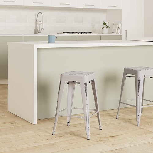 Miniatura 91 de Vogue Furniture Direct Taburetes de bar de metal de 24 pulgadas, taburetes de bar de altura de mostrador, taburetes apilables para interiores y