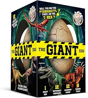 XXTOYS Dino Egg Dig Kit, Unearth Jumbo Dino Egg with 12 Different Dinosaur Toys - Educational Science STEM Toys for Kids 5-7, Dinosaur Eggs Toys Easter Gifts for Boys & Girls