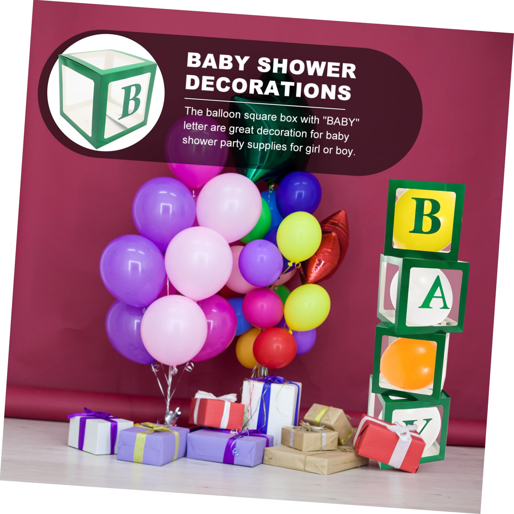 Grüne Babyparty Ballonboxen mit Buchstaben, 1 Satz Papier | Wiederverwendbar und Einfach zu Verwenden, für Tauf Favors, für Kindergeburtstage