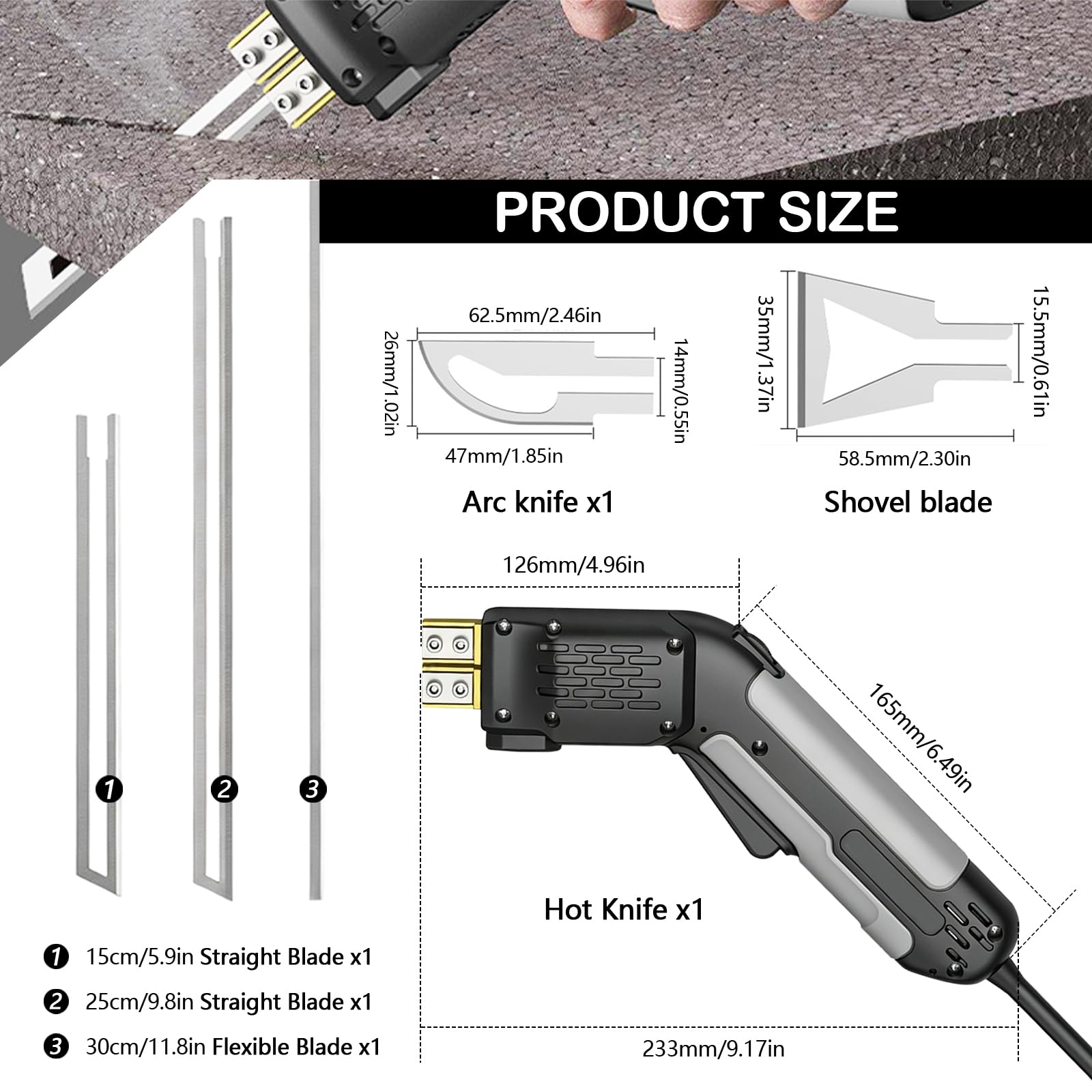 Styroporschneider, Styrocutter Elektrischer Heißschneider 300W Heißes Messer Stoffschneider Schneidwerkzeug Schaumschneider Set mit 5 Klingen zum Schneiden von Stoff/Gummi/Seil/Kunststoff/Acryl