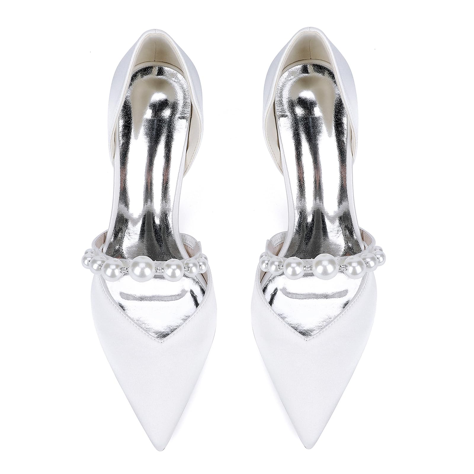 Frauen Geschlossene mit Perle Knöchelriemen Spitze Zehen Hochzeitsschuhe Blockabsatz Kleid Pumps Satin Party Brautschuhe