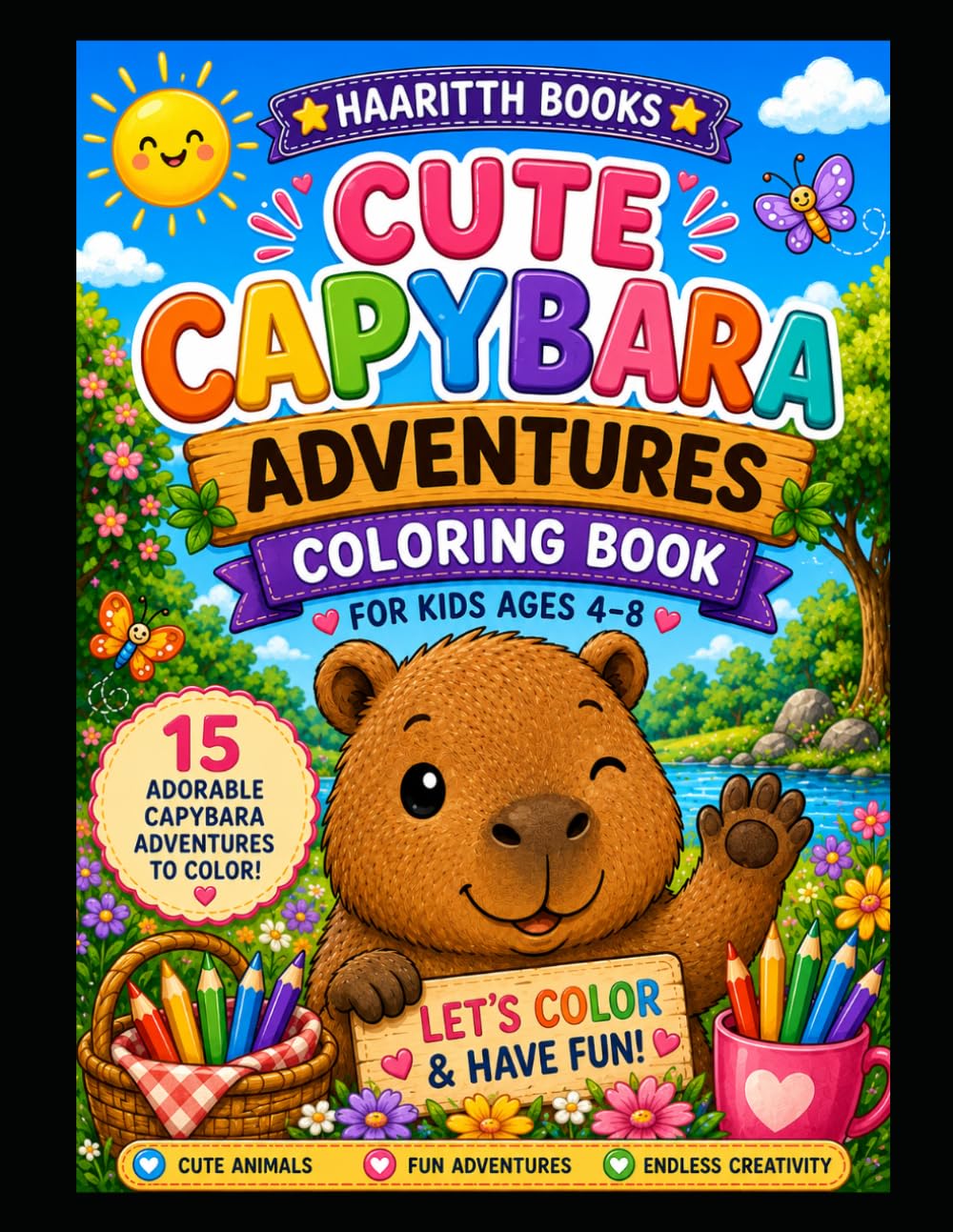 Cute Capybara Adventures Coloring Book: 15 Adorable Capybara Adventures to Color for Kids Ages 4–8 | Fun and Relaxing Activity Book