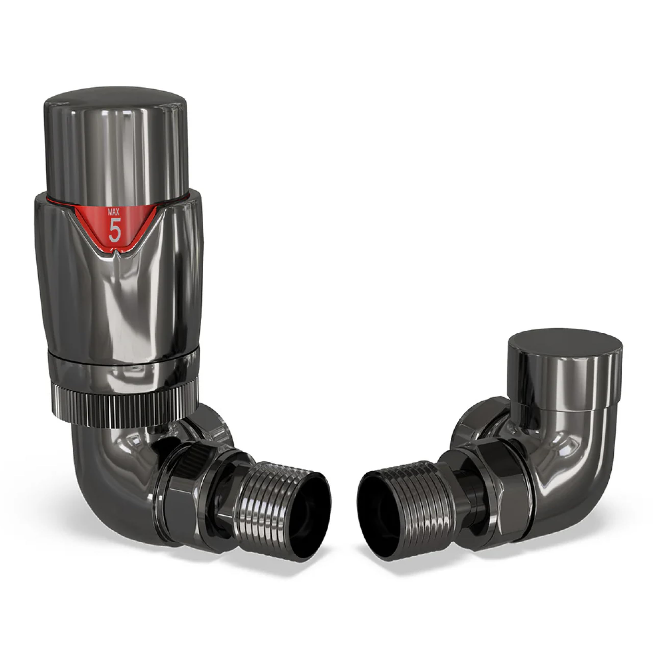 UK Radiators Thermostatic Radiator Valve Set 1/2" x 15mm - Solid Brass TRV | Polished Black Nickel Finish - Solid Brass 1/2" x 15mm Corner - Lockshield Included, Easy Installation