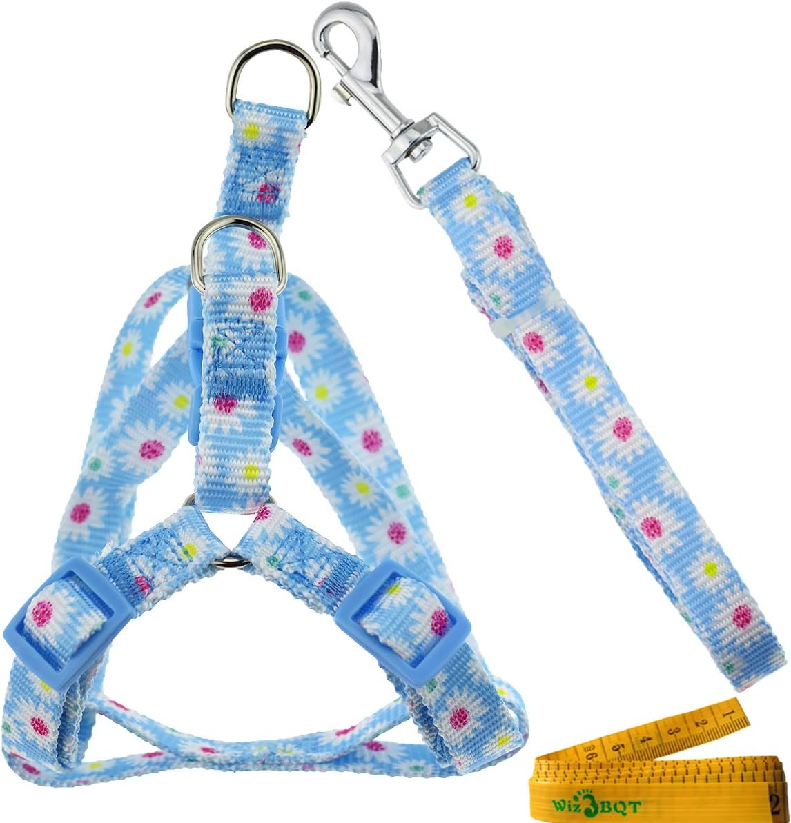 Adjustable Breakaway Flower Printed Dog Cat Pet Harness and Leash Set for Dogs Cats Pets (Small, Blue)
