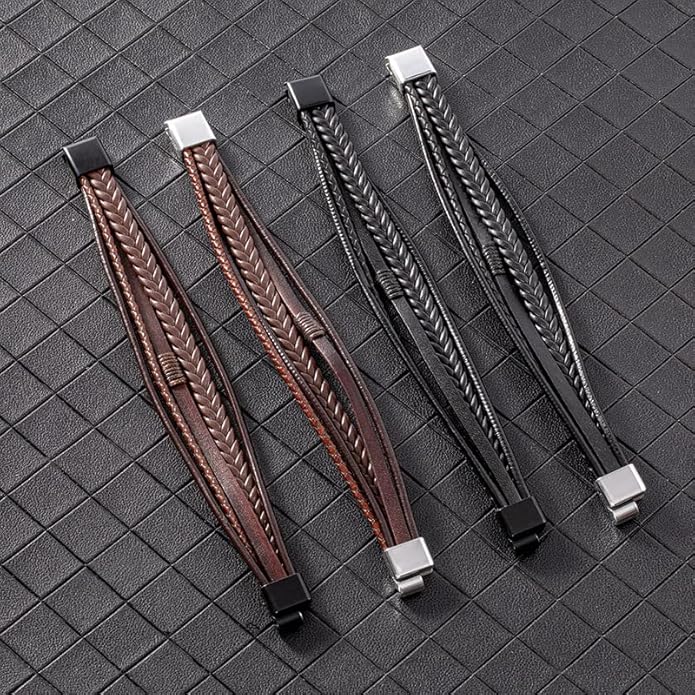 Pulsera Casual Trenzada de Cuero Marrón para Hombre miniatura 5