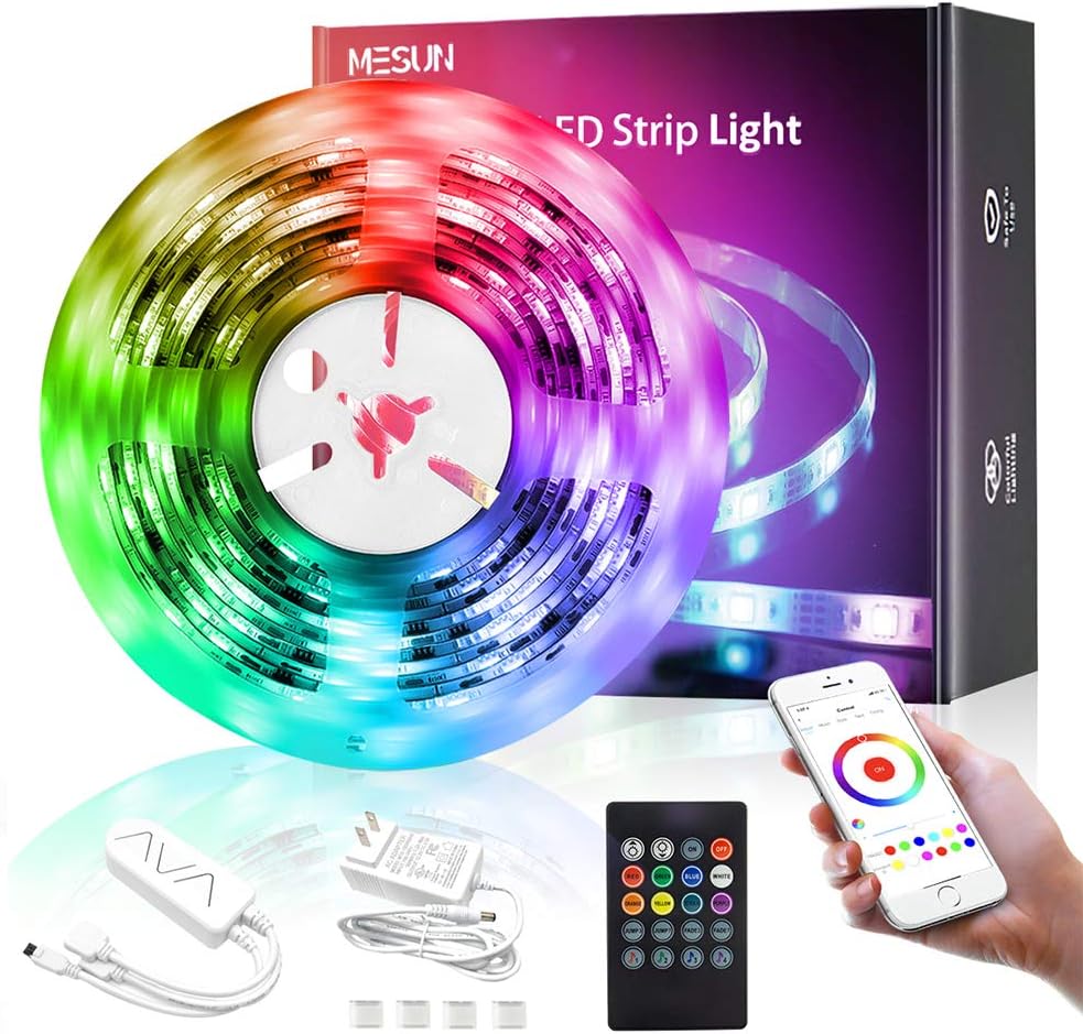 MESUN LED Strip Lights 16.4FT, Bluetooth Color Changing Lighting with APP Control and IR Remote, LED Lights Music Sync, Multicolor Led Light Strips for Bedroom, TV, Party, Home Decoration