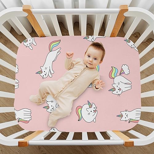 Miniatura 6 de Aslsiy Sábana bajera ajustable para cuna con bonito diseño de unicornio y gato para bebé, para colchón de guardería, para niños y niñas, sábanas