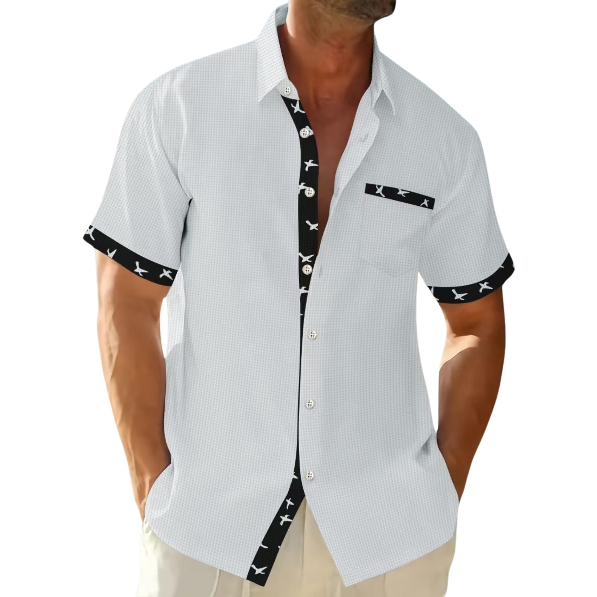 DMOYALA Men's Button Down Shirts Summer Short Sleeve Hawaiian Shirts Business Casual Shirts Wrinkle Free Waffle Shirts