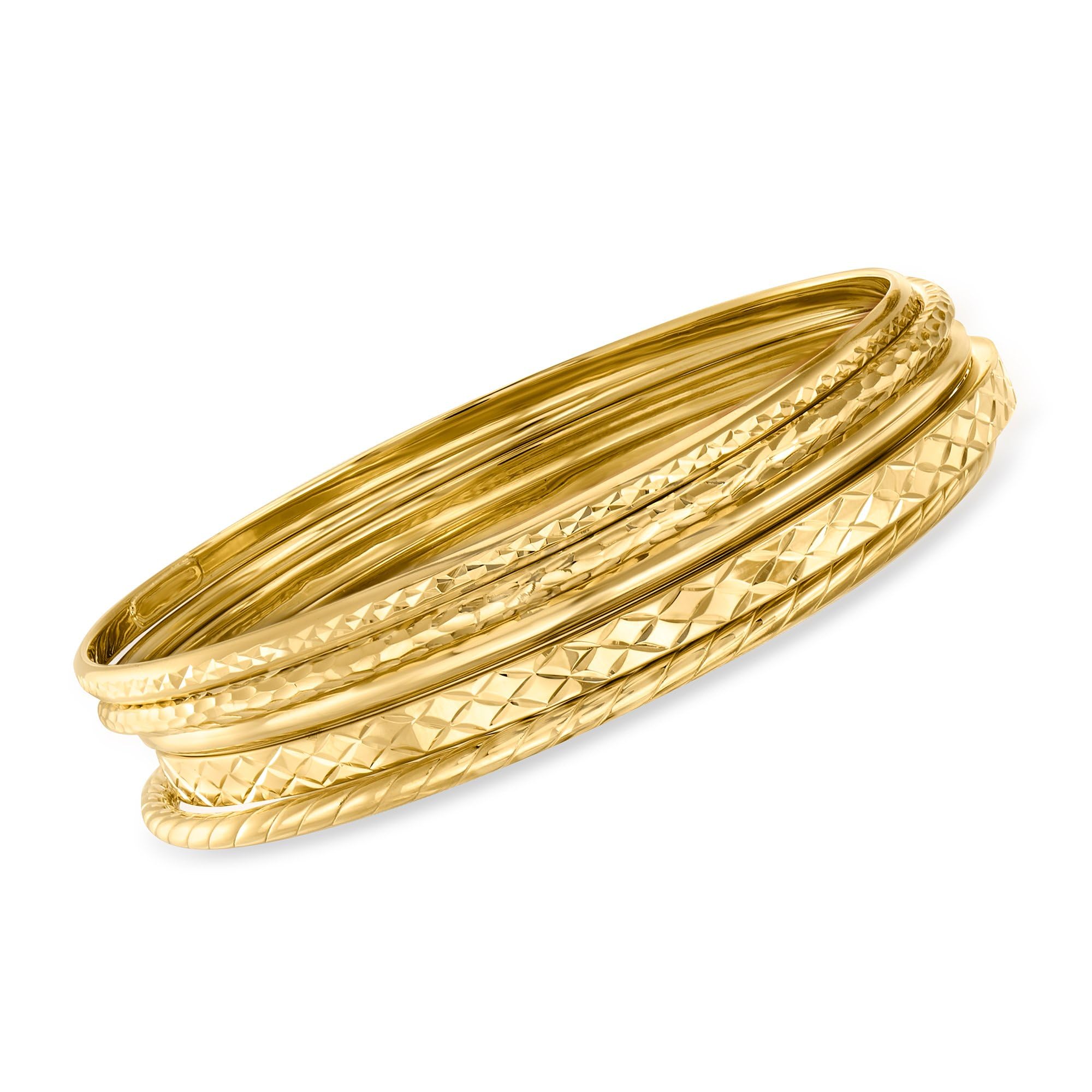 18kt Gold Over Sterling Jewelry Set: 5 Textured Bangle Bracelets