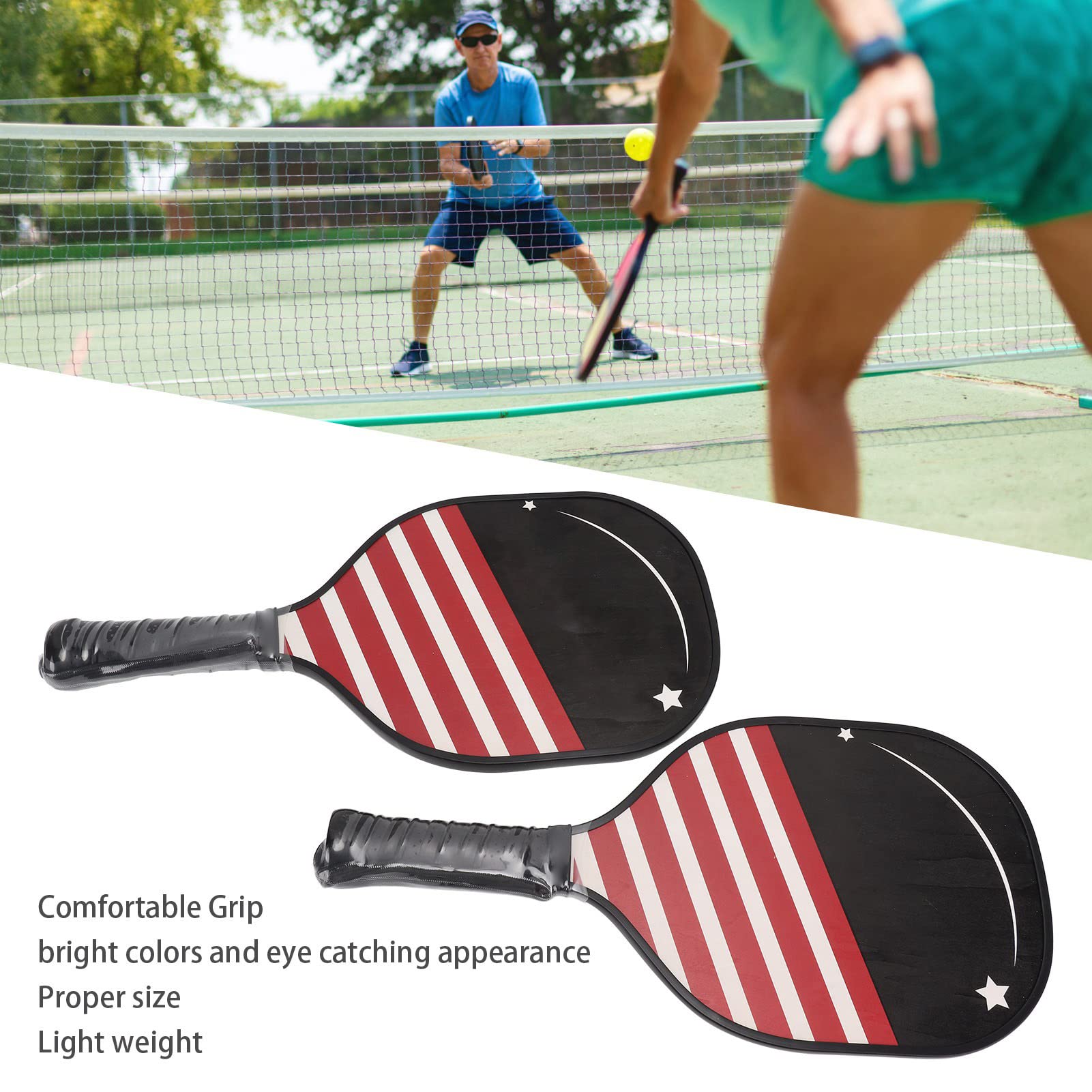 NIROBI Sports Premium Lot de raquettes de pickleball en bois dur à 7 couches avec protection des bords et poignée rembourrée – Balles de pickleball d'intérieur et d'extérieur – 2 pagaies, 4