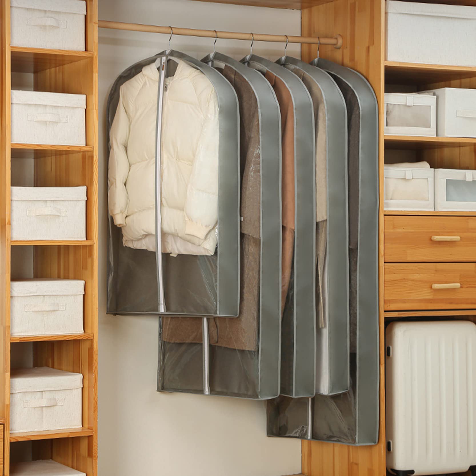 Fundas para Ropa con Cremallera,Paquete de 2 Fundas para Ropa Transpirables a Pra Ropa Colgantes Translúcidas Fundas para Trajes Bolsas Protectoras para Abrigo Vestido Largo,Grey-60x10x130cm
