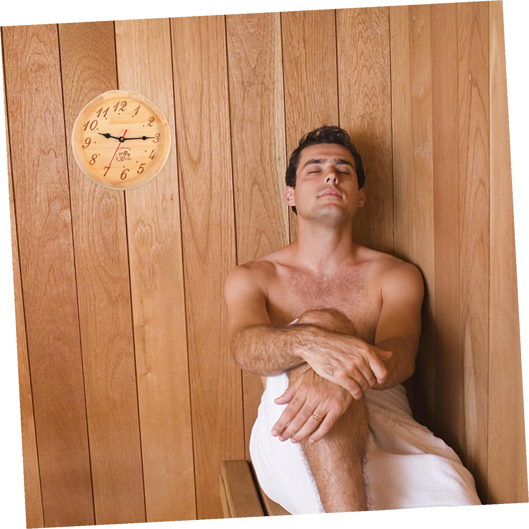 Holzuhr für Sauna und Dampfraum, Wandhängend, Feuchtigkeitsresistent