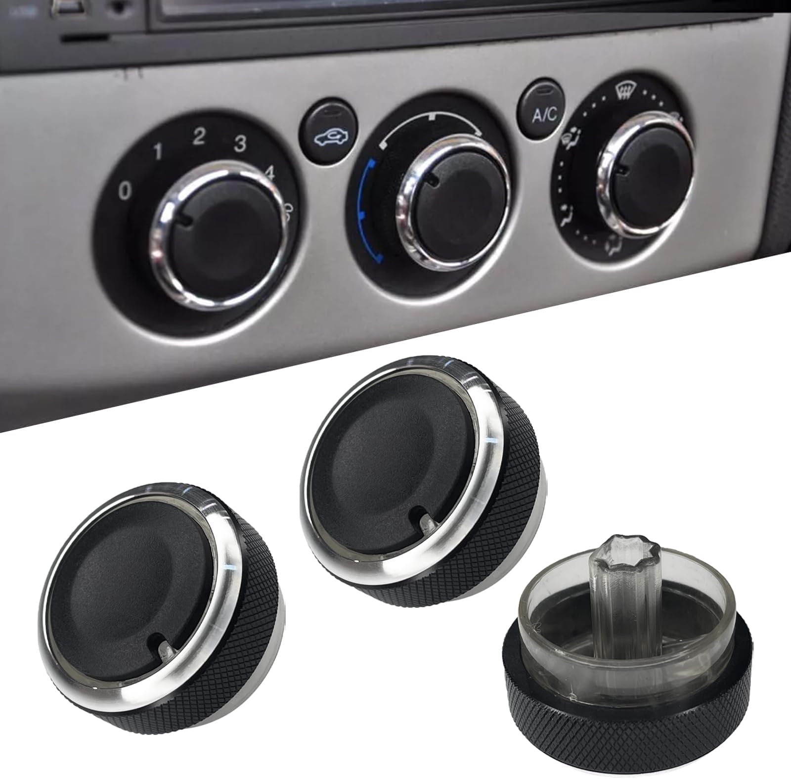 for Ford Focus 2005-2014 A/C Air Conditioning Control Switch Knob, 3PCS Console Climate Heater Blower Temperature HVAC Fan Speed System Switch Button Replacement for Ford Focus Accessories