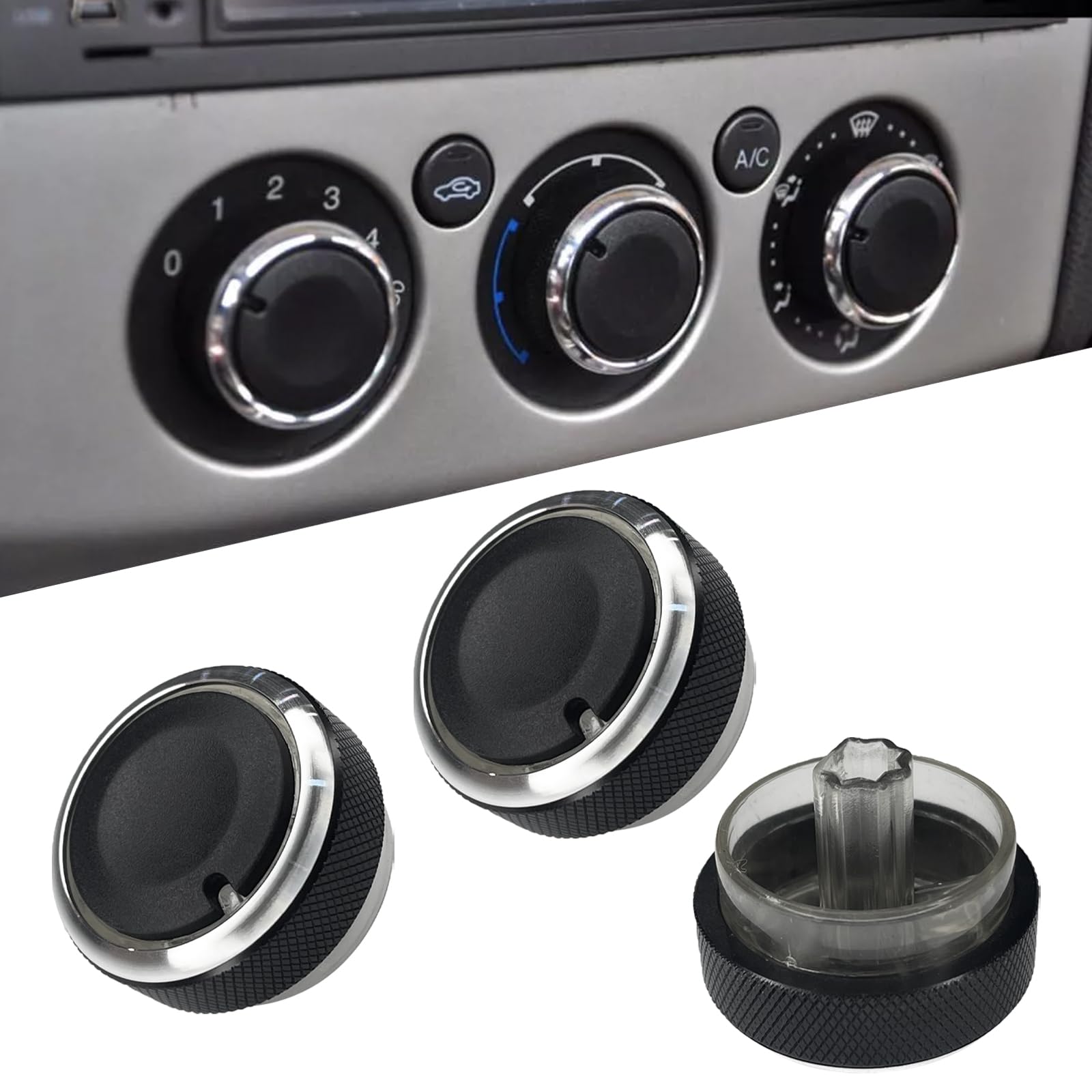 for Ford Focus 2005-2014 A/C Air Conditioning Control Switch Knob, 3PCS Console Climate Heater Blower Temperature HVAC Fan Speed System Switch Button Replacement for Ford Focus Accessories