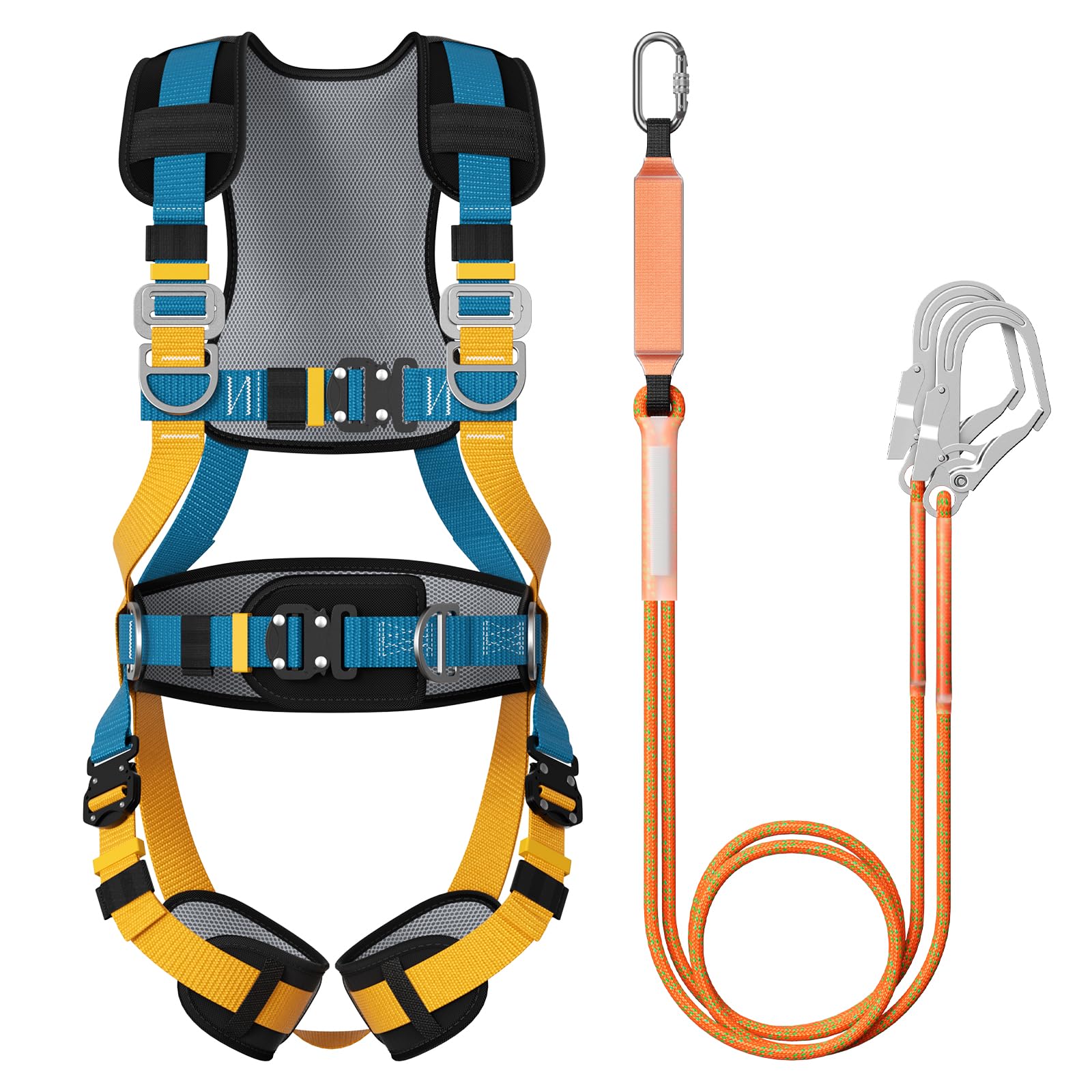 Cinturón de protección contra caídas de cuerpo completo con soporte lumbar reforzado para trabajos de altura, limpieza de paredes exteriores y obras según sistema de retención y recogida