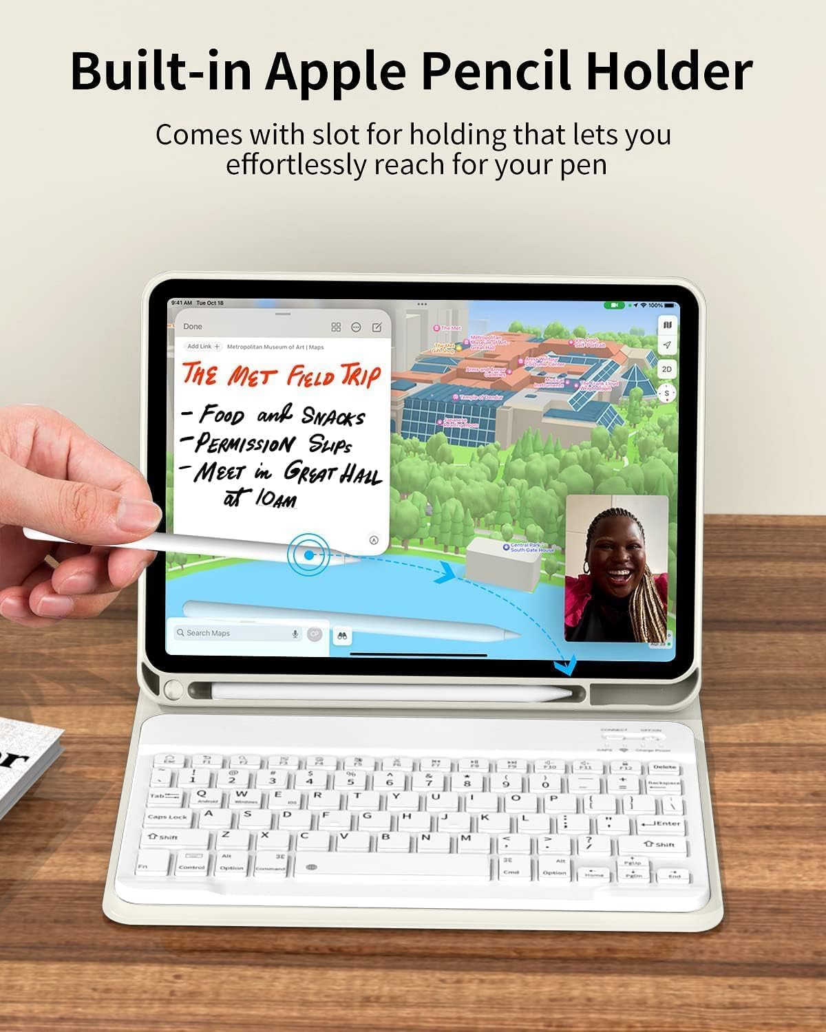 kenke for iPad Air 11 Inch M3/M2 (2025/2024), iPad Air 5/4th Gen (2022/2020) 10.9 Inch Case with Keyboard, Detachable Wireless Bluetooth Keyboard Cover with Left Side Pencil Holder (Cream) - Image 6