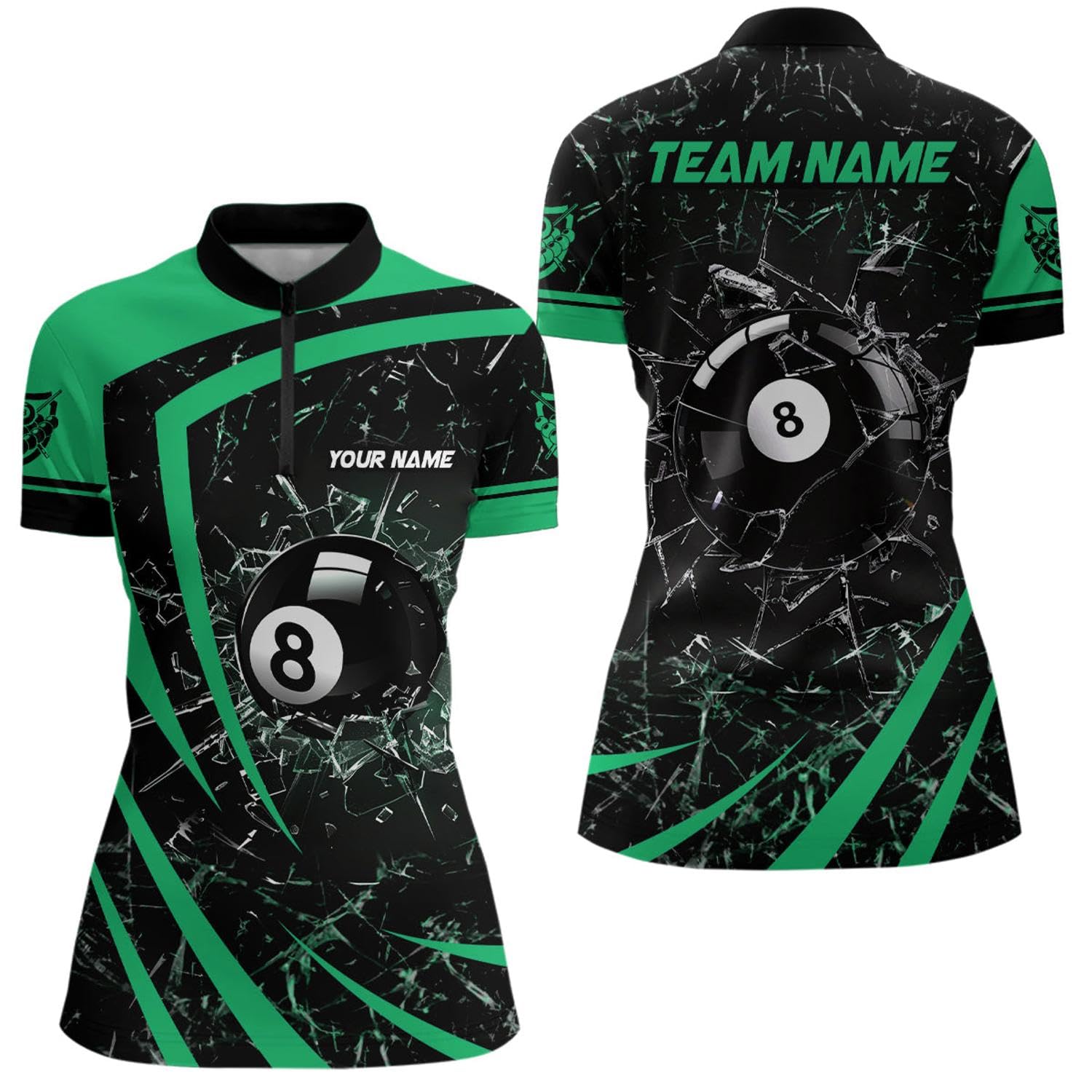 Personalized Purple Glass Break 8 Ball Billiard Quarter Zip Shirt for Women Custom 8 Ball Pool Jersey V1156