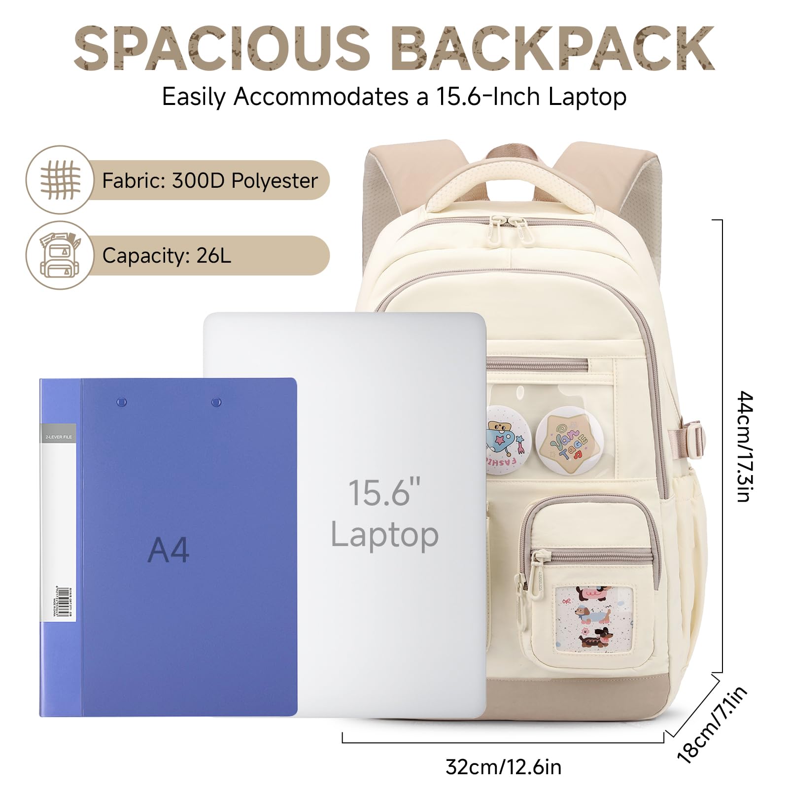 Tanou Sac à Dos pour Fille, Grande Capacité Cartable Adolescent en Polyester Imperméable, Sacs Scolaires Filles Tendance avec Pendentif Étoile pour École Primaire et College