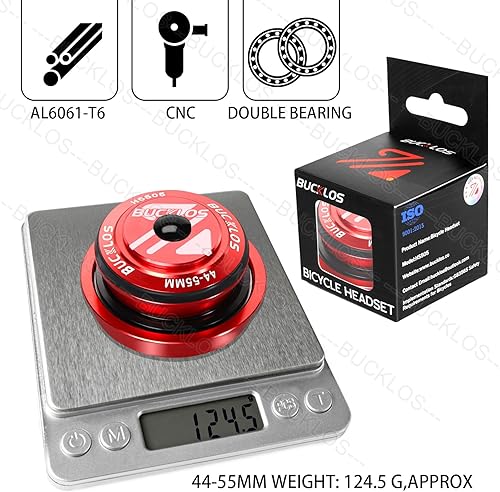 Miniatura 6 de BUCKLOS 1-18 Auriculares para bicicleta MTB sin rosca 34 44 44-50.6 44-55 44-56 1.646-2.047 in, tubo cónico recto para bicicletas de montaña,