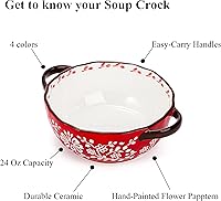 Vista 4 de Juego de 4 tazones de sopa de cerámica con asas, 24 oz para sopa de cebolla francesa, juego de tazones apilables surtidos para chile, sopa, guiso