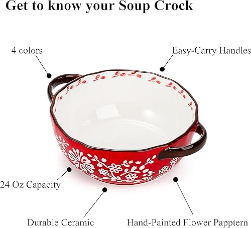 Miniatura 4 de Paquete de 4 cuencos de sopa de cerámica con asas, platos de cebolla francesa de 24 onzas, varios cuencos apilables para servir chile, sopa,