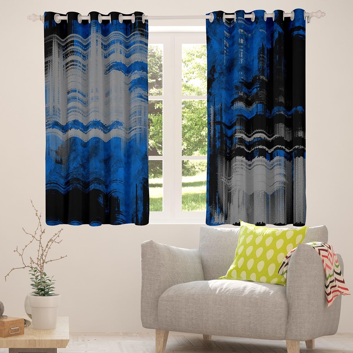 Feelyou Kids Ombre Blackout Curtains - Grey & Black Geometric Squares, 2 Panels 52x84 Inch