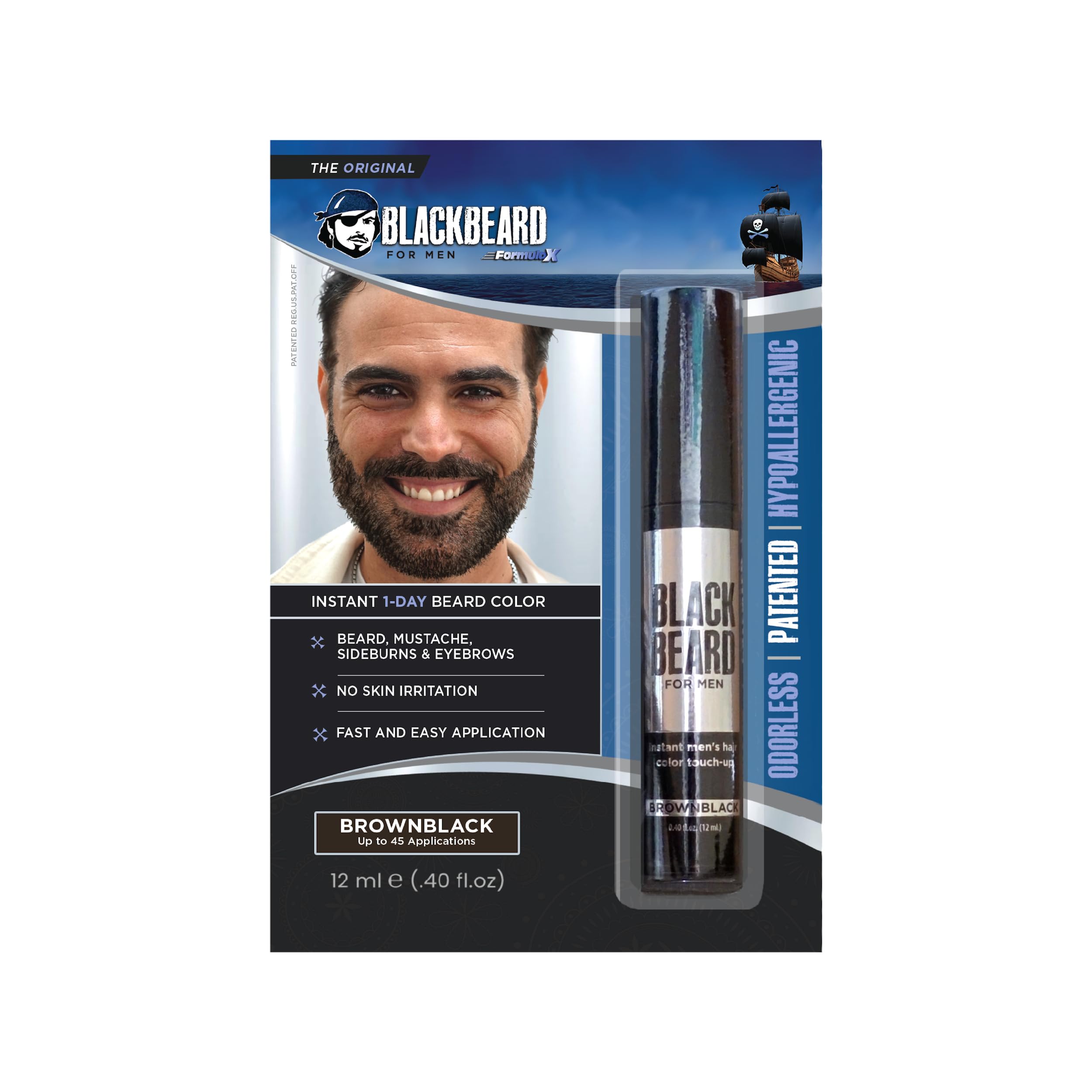 Blackbeard for Men Instant Beard Color – All Day Beard, Mustache, Eyebrow, and Sideburns Color – Temporary, Hypoallergenic Beard Dye Alternative – Up to 45 applications – Brown/Black 1 Pack