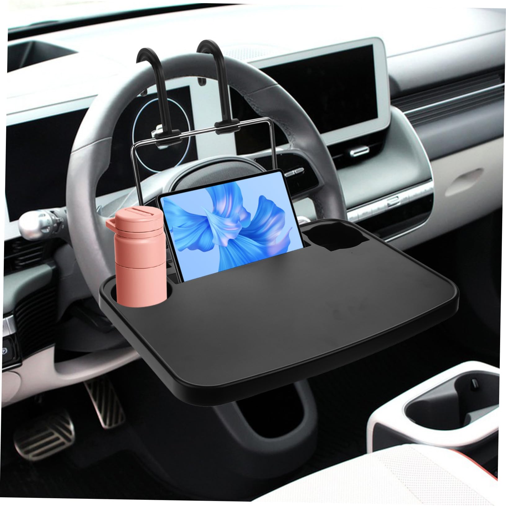 Supporto Portabevande per Poggiatesta Auto Pieghevole Nero ABS | Vassoio Multifunzione per Sedia Posteriore, per Viaggi di Lavoro e Lunghi Spostamenti, Design Portatile