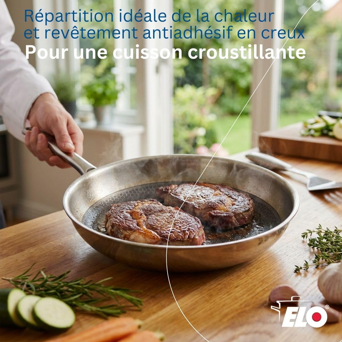 Elo Batterie cuisine 3 pieces 26 cm | 2 poêles et 2 faitouts, Inox, 24 28 cm et 14 26 cm, Induction vitrocéramique gaz four lave vaisselle