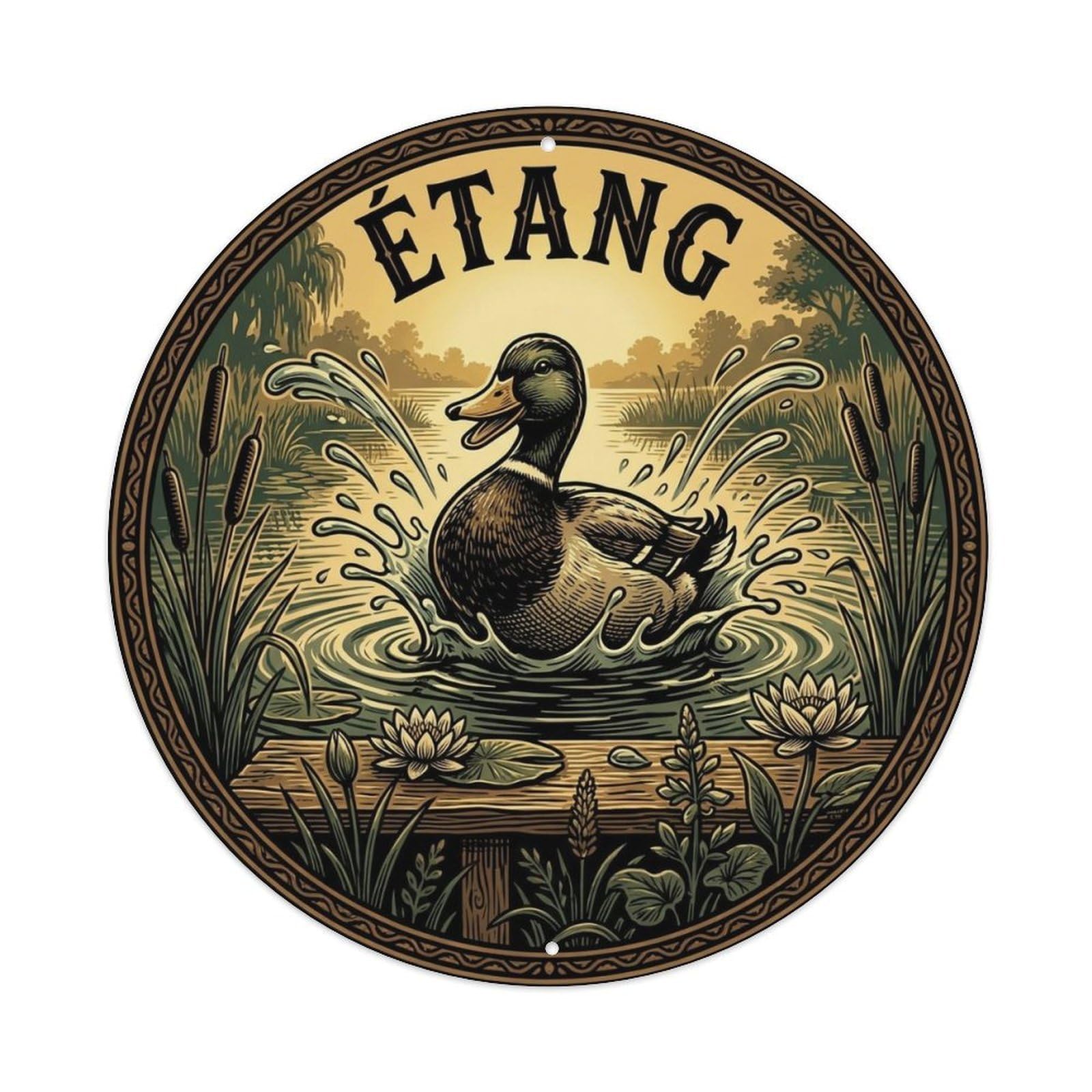 Duck Pond Waterlily Victorian Wall Decor Metal Tin Sign