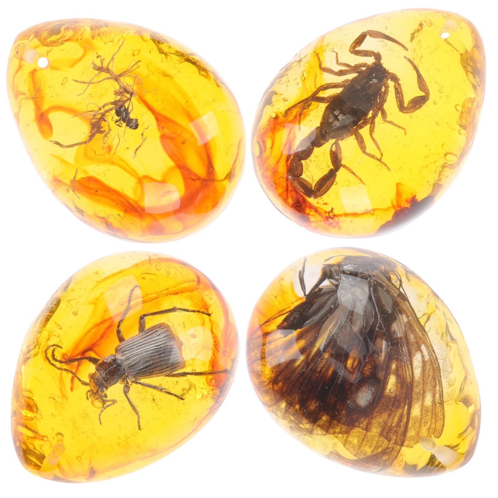 Gatuida Ancient Insect Amber Resin Craft 4pcs Specimen Amber Props Present Resin Pendant Decorative Random Style