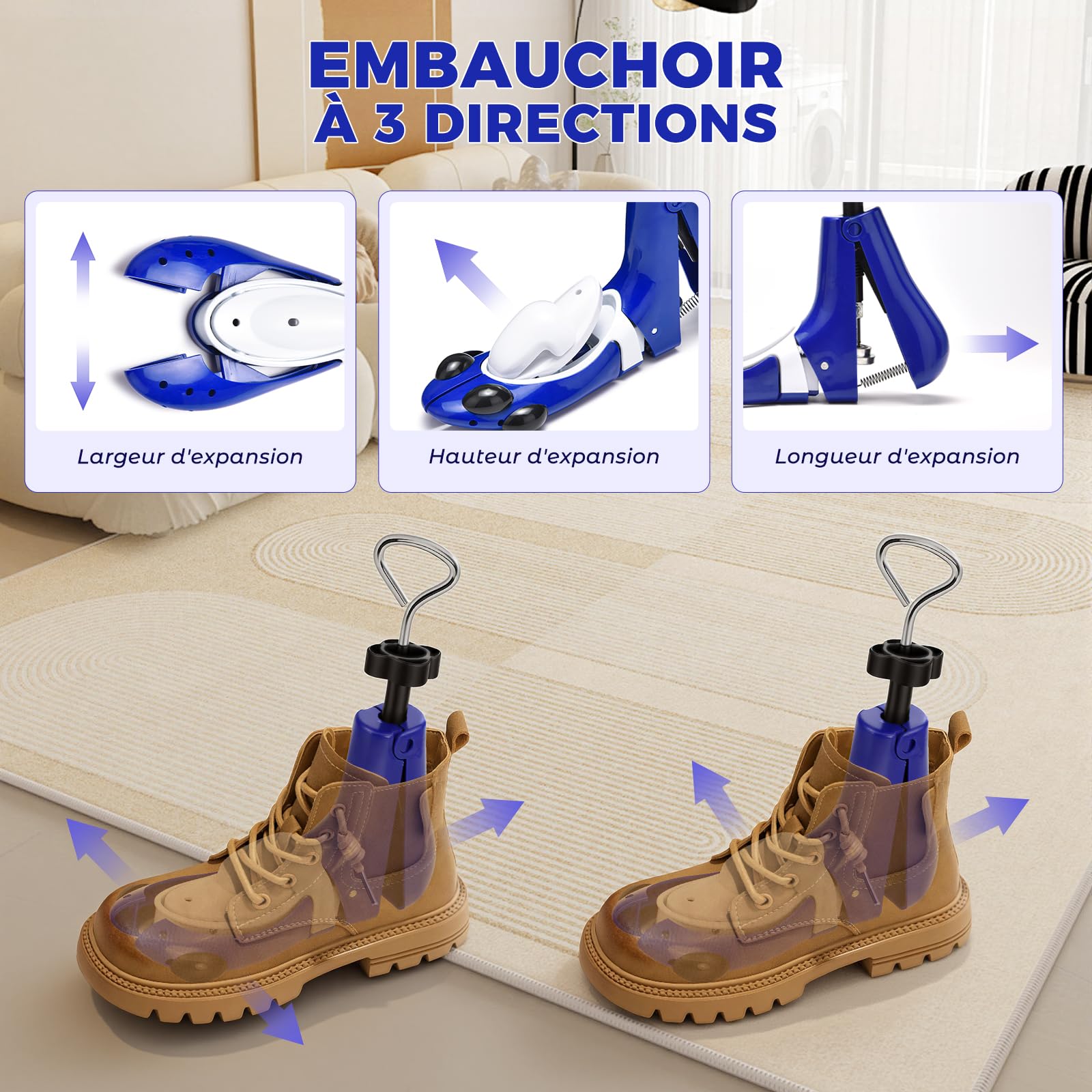 Embauchoir Chaussures Homme Femme — Elargisseur Chaussure Réglable dans 3 Directions, Longueur, Largeur et Hauteur, pour Chaussures Trop Serrées
