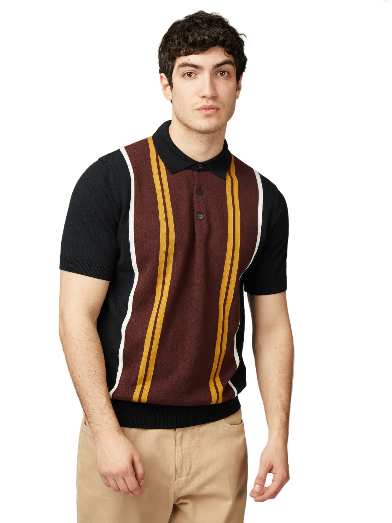 Ben Sherman Vertical Stipe Knit Polo Shirt (UK, Alpha, XXL, Regular, Regular, Black)