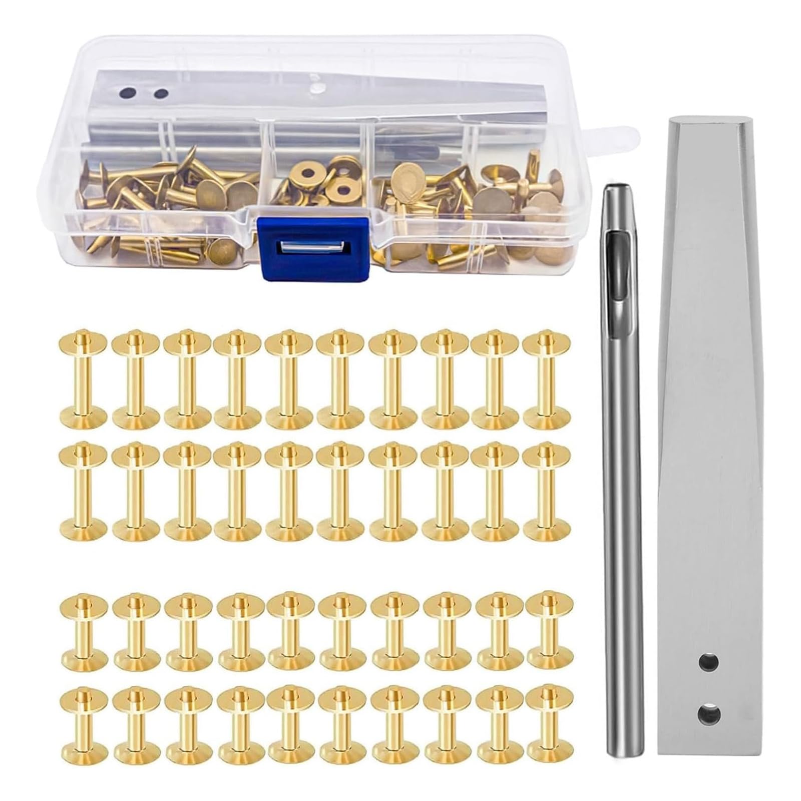 yanzunlrn 42Pcs Leather Studs Copper Metal Rivets and Hole Puncher Setter Tool Set for Belts Wallet Bags Craft Leatherworking Handcraft Hit Set