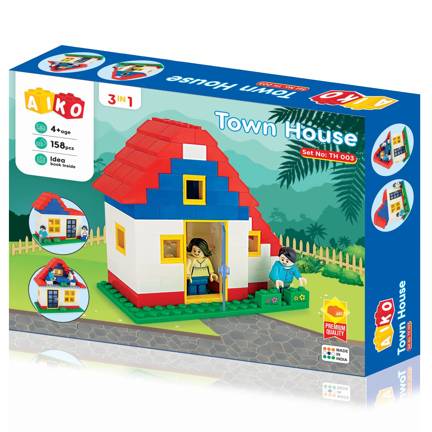 AIKO Town House Building Blocks for Kids (158 Pcs) - 3 in 1 DIY Building & Construction Blocks - Compatible with All Major Brands | Attractive Design | Best Lock Fitting | Birthday Gifts (4+ Years)