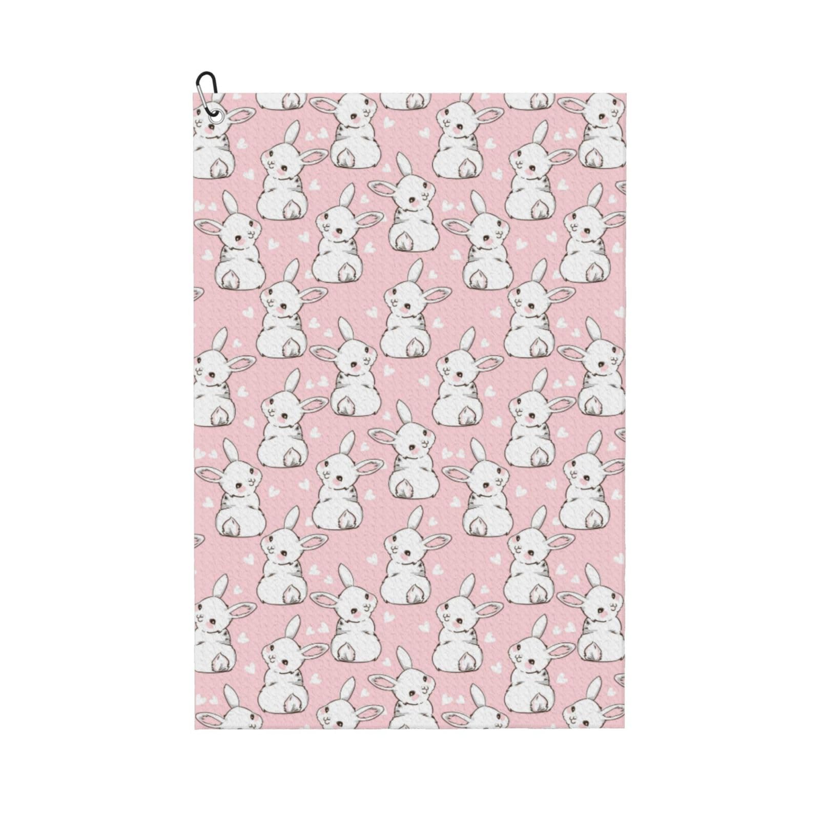 AOOEDM Cute Rabbit Print Golf Towel with Carabiner Clip Absorbent Microfiber Golf Towel for Cleaning Golf Ball Club Putter Iron for Golf Bag Trolly Belt Loop 16" X 24"