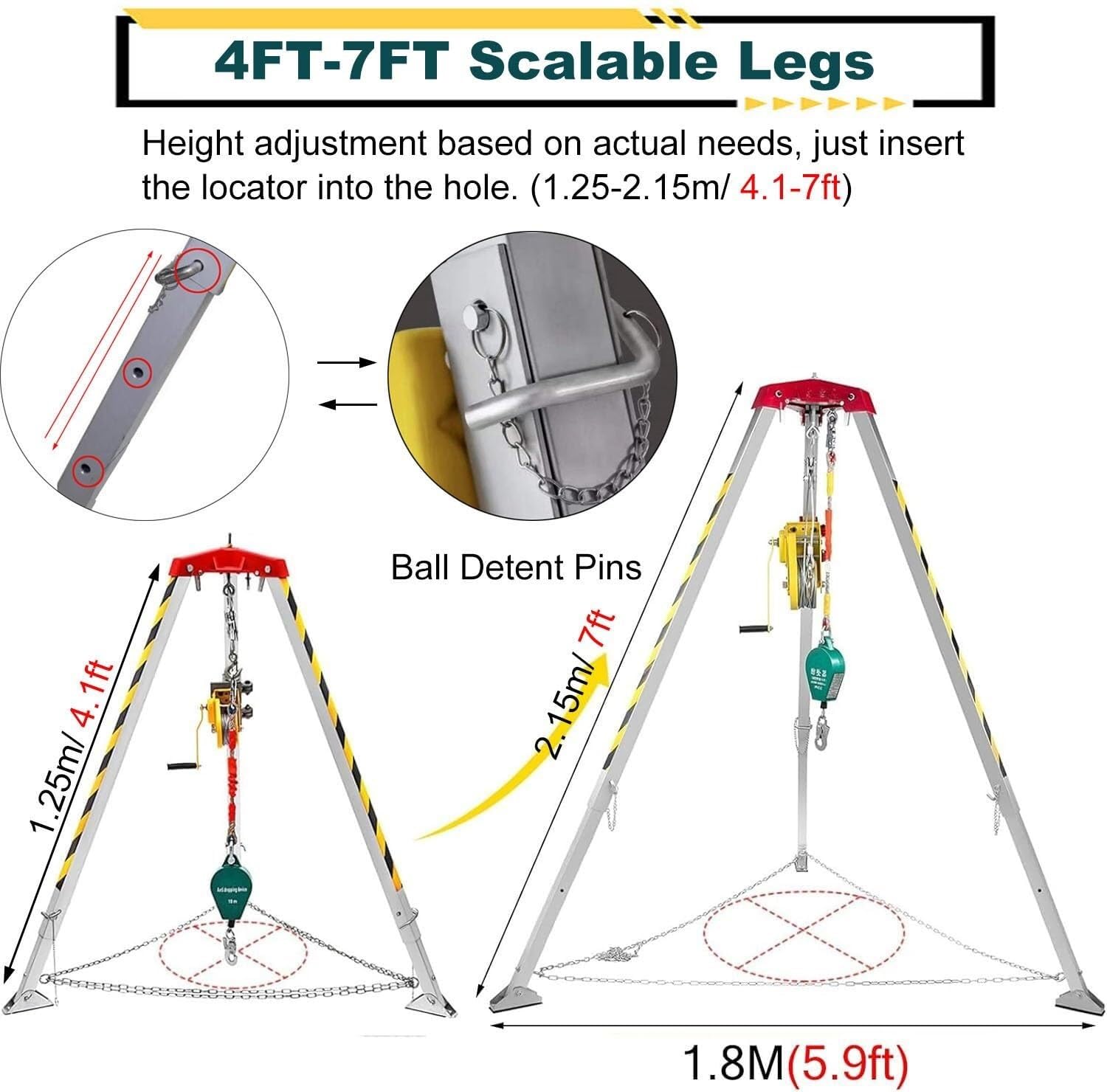 Kit de sauvetage robuste pour espaces confinés - Treuil de protection contre les chutes de 544,3 kg - Système de levage polyvalent pour opérations de sauvetage et levage