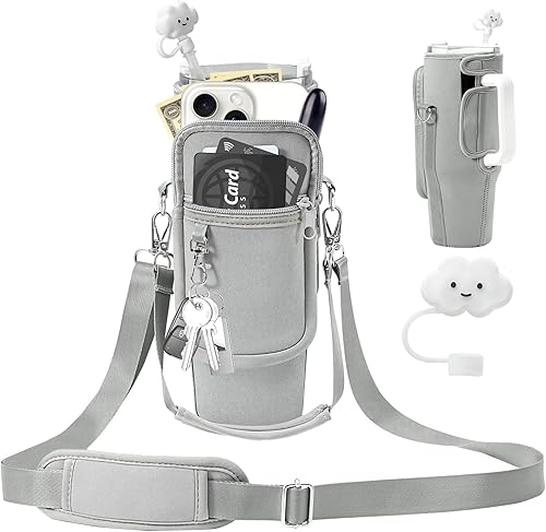 Soporte para botella de agua con bolsa de correa y asa para vaso Stanley de 40 onzas, bolsa para botella de agua con correa de 4.9 pies, bolsa para