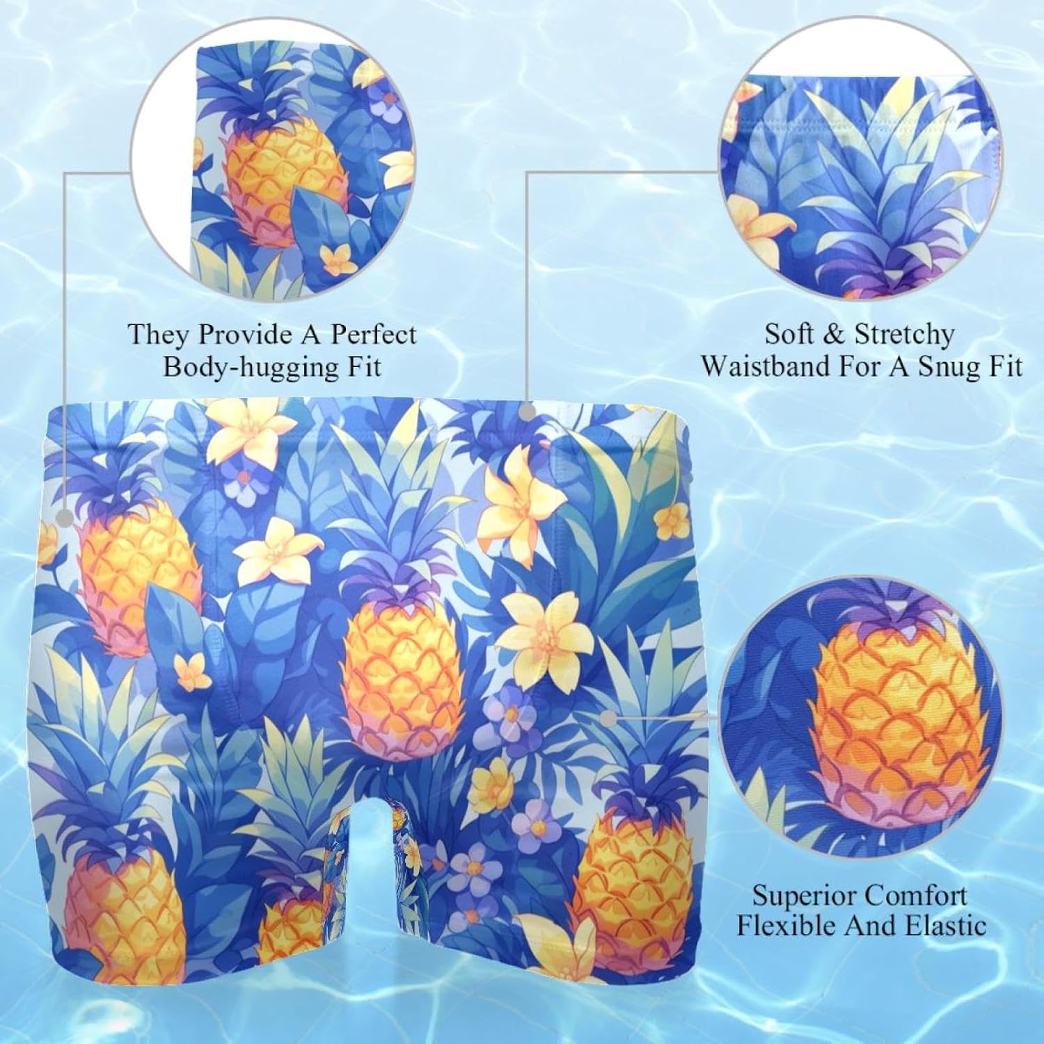 Mens Colored Pineapple-1037 Swim Trunks Elastic Waistband Short Mens Bathing Suit, S,