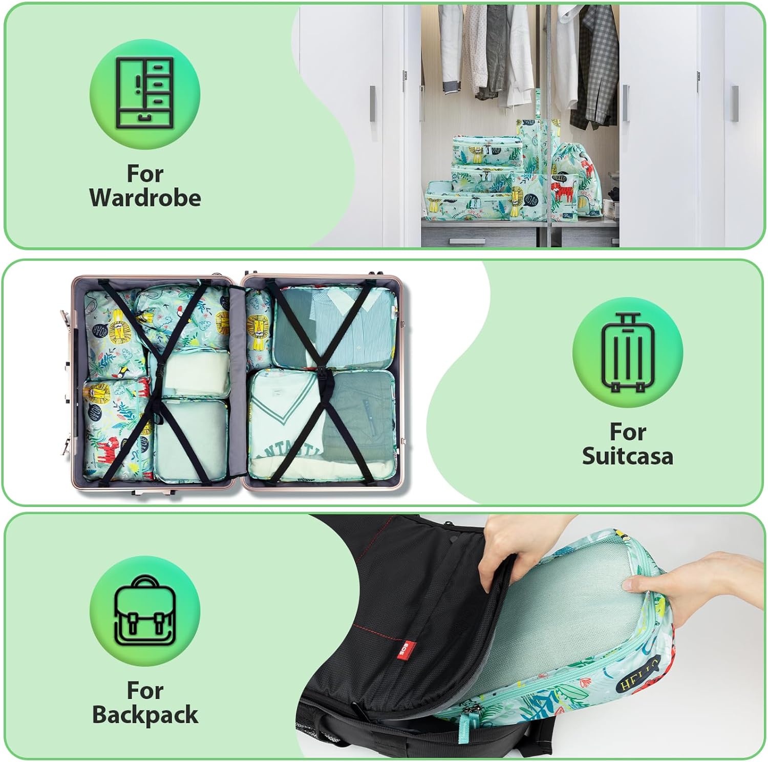 Packing Cubes for Travel, 8 Pieces Luggage Packing Organizers for Suitcase, Kid Packing Cubes, Travel Essentials for Girls and Women - Image 5