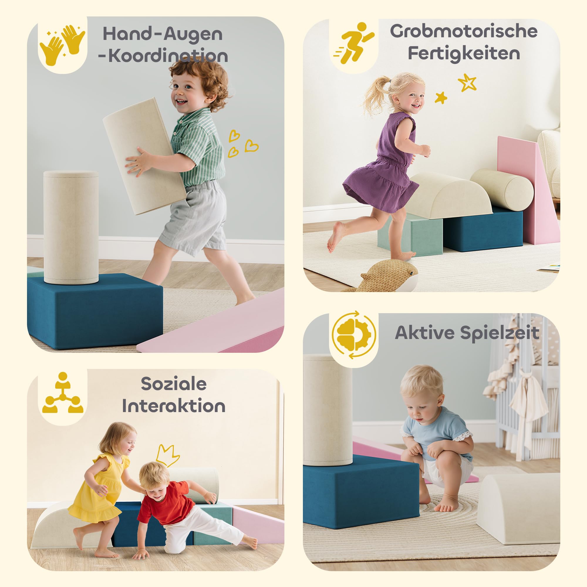 AIYAPLAY Kinder Schaumstoff Bausteine 5 Stück Klettern Bauklötze Bunt | Riesenbausteine, Softbausteine, Großbausteine mit Samtoptik, Bausteinset
