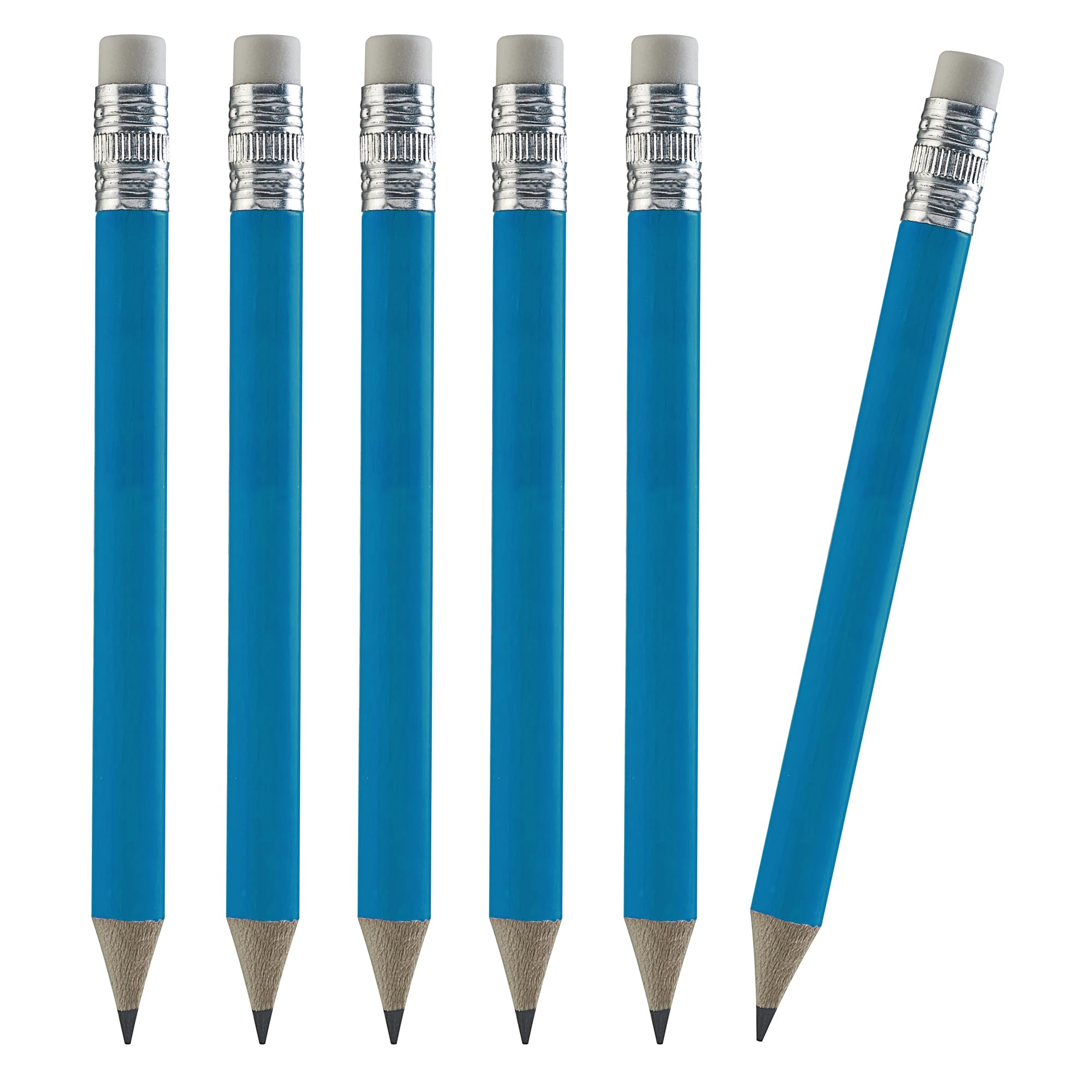 100pcs Golf Pencils, 4 Inch Mini Pencils Half Pencils with Eraser Sharpened Wood Mini Round Pencils for Schools Wedding Toddlers Home Corporate Multiple Colours (Neon Blue)