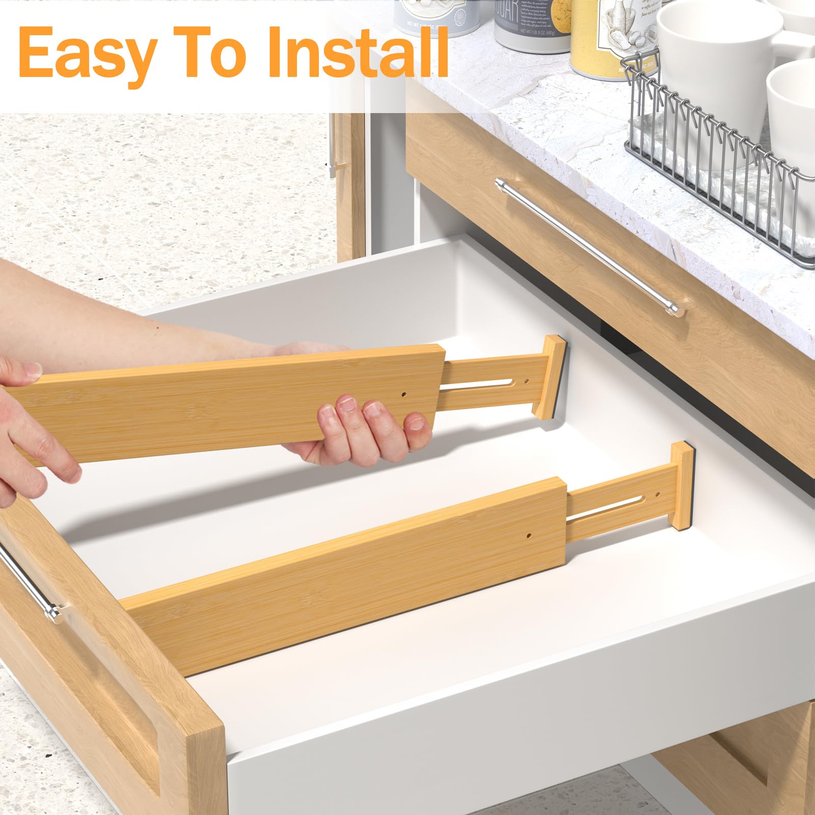 BAMBUROBA Separadores de cajones de bambú, organizador de cajones de cocina ajustable para ropa, separadores de organización de cajones expandibles de 17 a 22 pulgadas para dormitorio, baño, tocador y