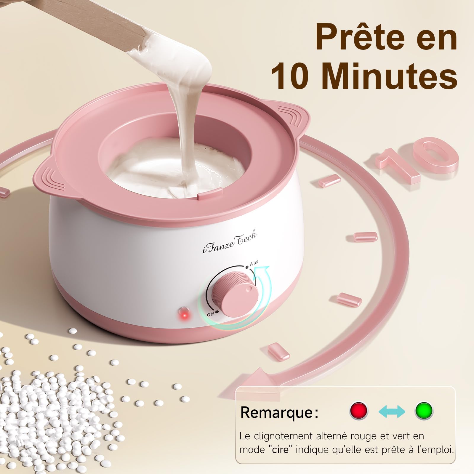 iFanzeTech Chauffe Cire Epilation Appareil Chauffe-cire: Kit Cire Épilation avec 400g Perles de Cire et bol silicone, Chauffe 10 mins, Pour Maillot, Visage, Corps, Pour les Débutants(Rose)