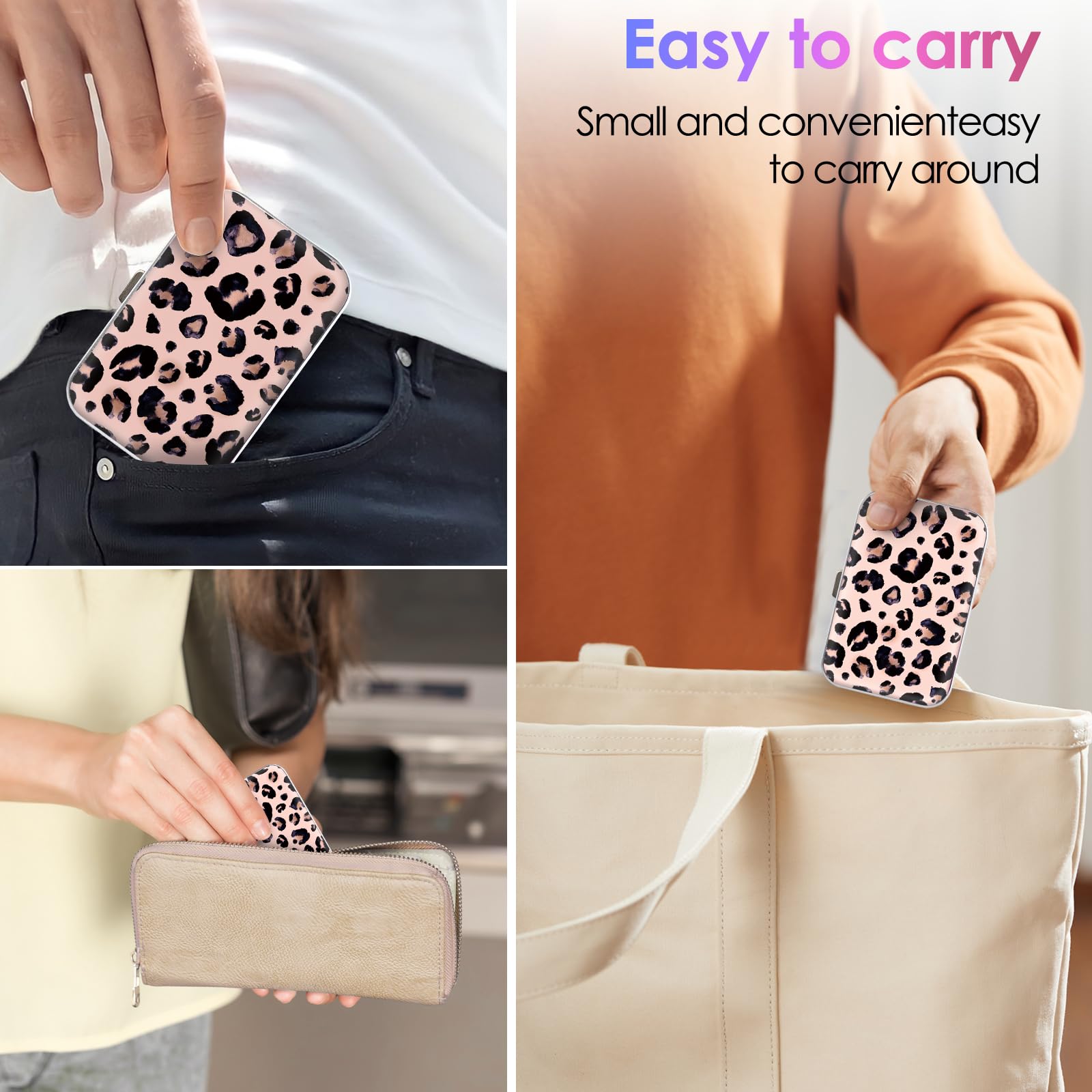 Funda portátil para hilo dental, fácil de almacenar púas de varios tamaños, dispensador de hilo dental portátil perfecto para viajes, hoteles, cenas, citas. Estampado de leopardo
