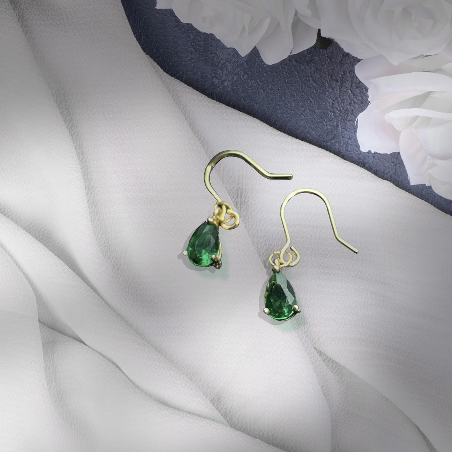 Handmade Teardrop Dangle Earrings for women - Emerald Green Cubic Zirconia 18k Gold plated Silver Dangle drop earrings for women, present for You wife Mother Love, Birthday Anniversay - Image 5