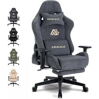 Gaming Chair Faux Suede Office Chair Ergonomic with Footrest 90 -175  Backrest Headrest and Lumbar Support 3D Armrests High Backrest 200 kg Load Capacity Grey