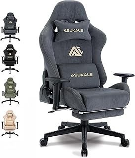 Gaming Stuhl, Atmungsaktiver Bürostuhl Ergonomisch aus Hochwertigem Stoff, So Weich Wie Pelz, PC-Stuhl, Verstellbarer und Drehbarer Schreibtischstuhl mit Fußstütze, Grau